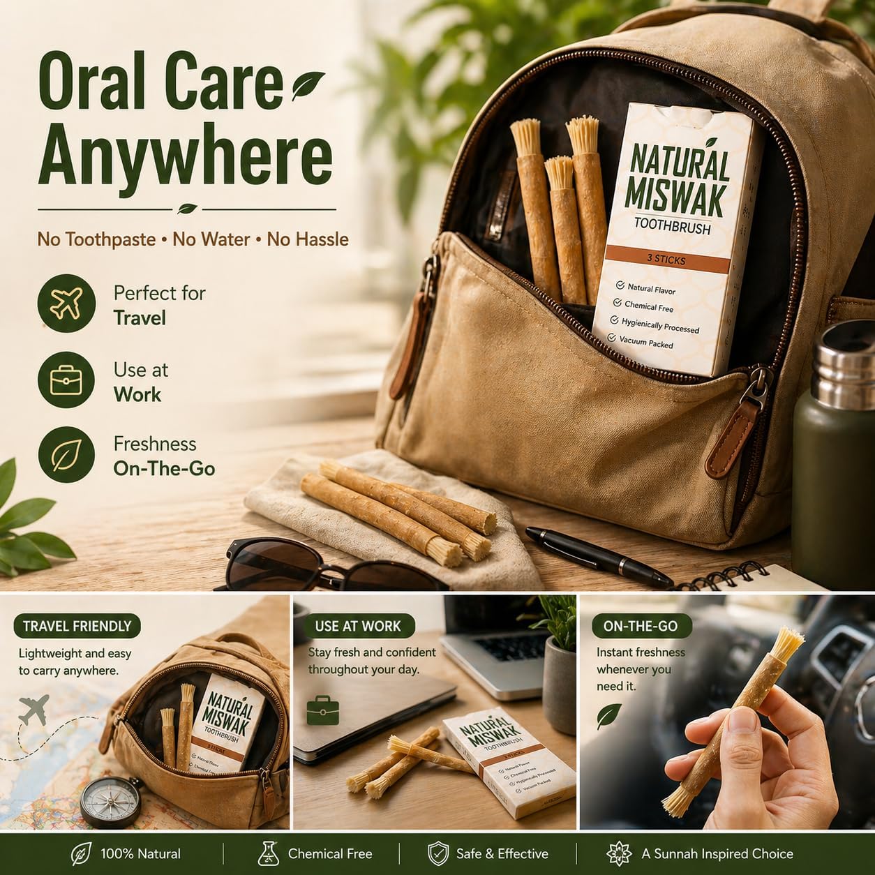 Miswak Sticks for Teeth, Natural Toothbrush, No Toothpaste Needed, Miswak Toothbrush Stick also known as Siwak Chew Sticks for Humans, Meswak, مسواك