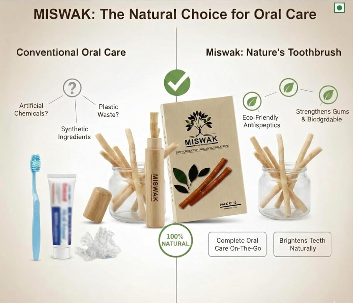 Sticks for Teeth (10-Pack) – Natural Fresh Siwak Sticks with Bamboo Holder, Travel-Friendly Organic Toothbrush Alternative for Teeth & Gums