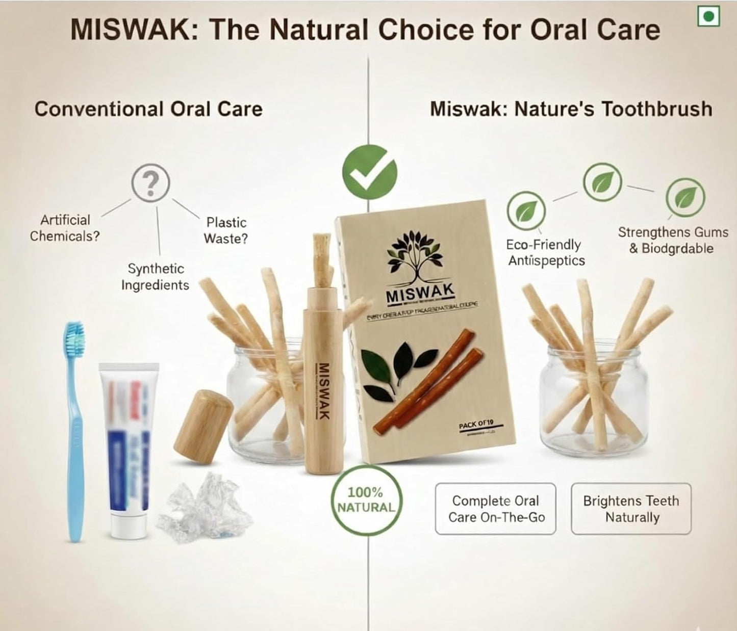 Sticks for Teeth (10-Pack) – Natural Fresh Siwak Sticks with Bamboo Holder, Travel-Friendly Organic Toothbrush Alternative for Teeth & Gums
