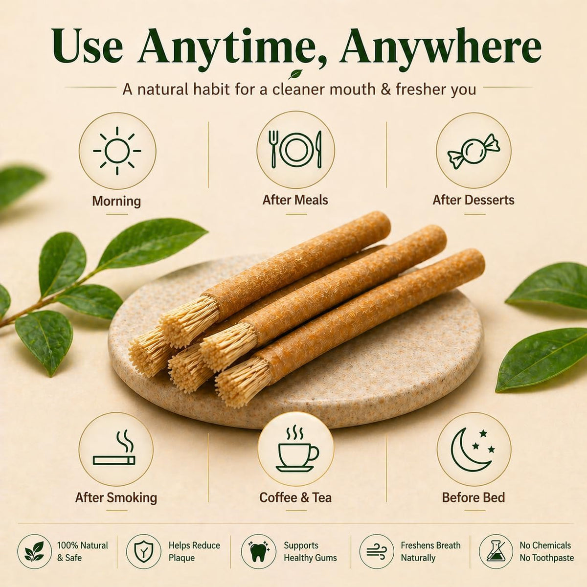 Miswak Sticks for Teeth, Natural Toothbrush, No Toothpaste Needed, Miswak Toothbrush Stick also known as Siwak Chew Sticks for Humans, Meswak, مسواك