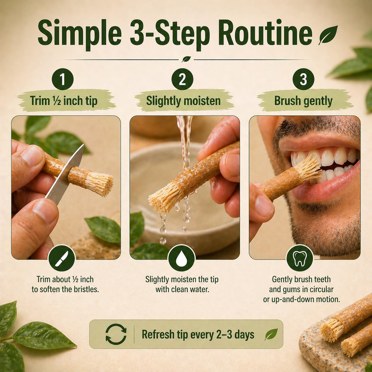 Miswak Sticks for Teeth, Natural Toothbrush, No Toothpaste Needed, Miswak Toothbrush Stick also known as Siwak Chew Sticks for Humans, Meswak, مسواك