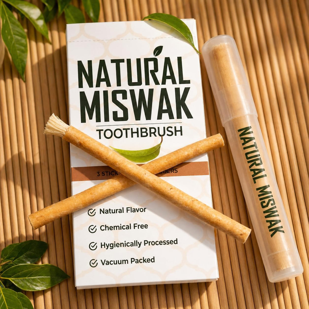 Miswak Sticks for Teeth, Natural Toothbrush, No Toothpaste Needed, Miswak Toothbrush Stick also known as Siwak Chew Sticks for Humans, Meswak, مسواك